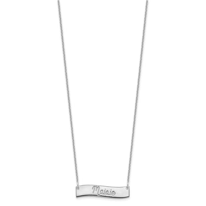 10k White Gold Small  ALWAYS IN MY HEART Curved Bar Necklace