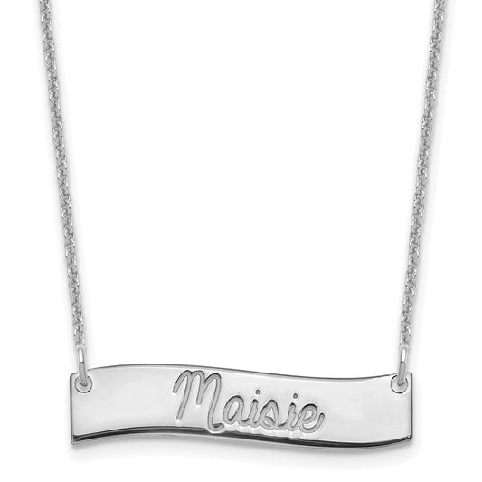 10k White Gold Small  ALWAYS IN MY HEART Curved Bar Necklace