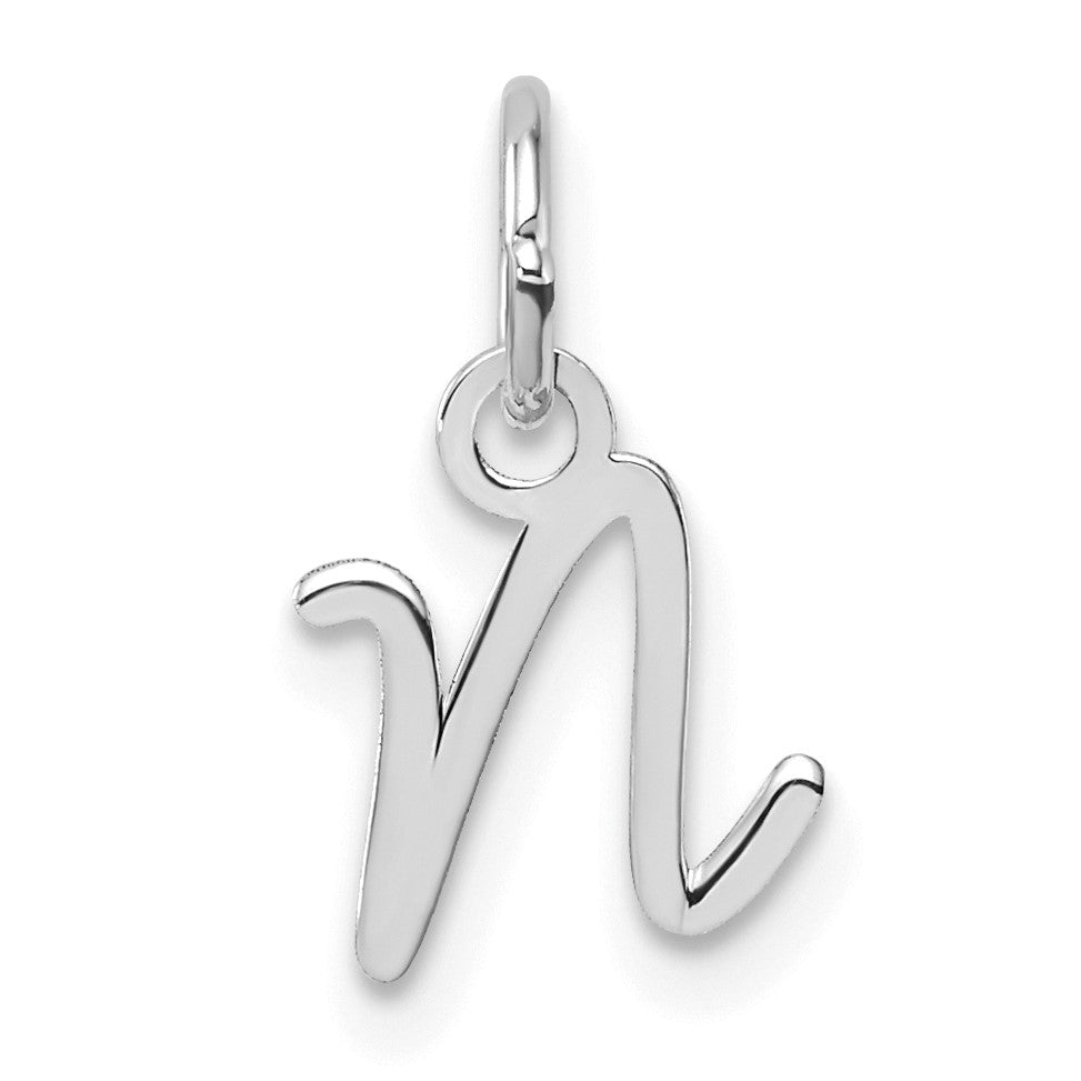 14K White Gold Uppercase Letter N Initial Charm