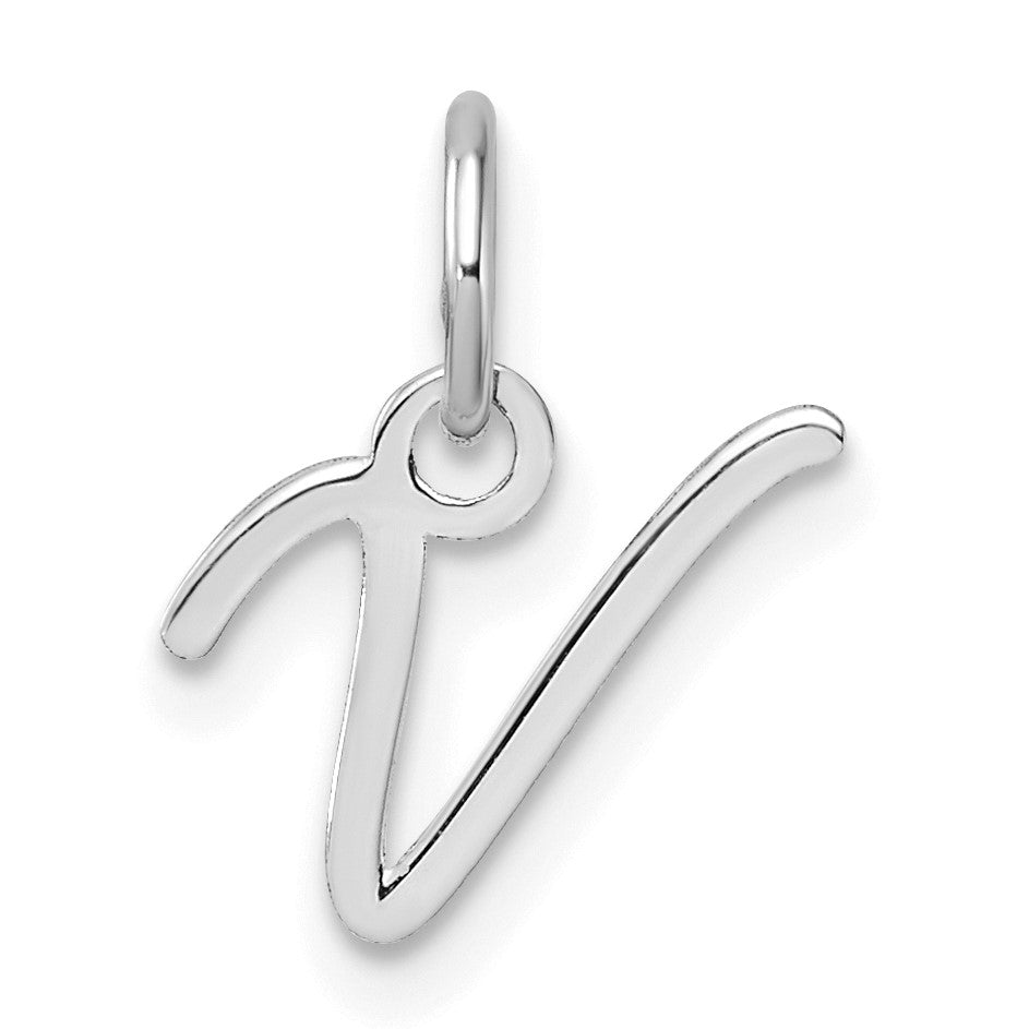 14K White Gold Uppercase Letter V Initial Charm