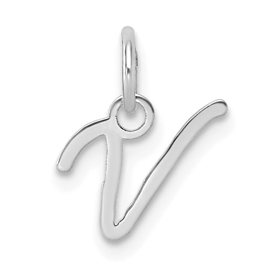 14K White Gold Uppercase Letter V Initial Charm