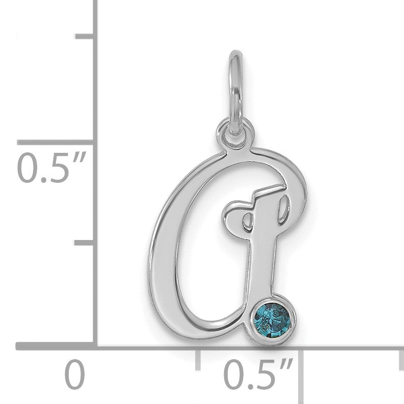 14k White Gold Initial with Birthstone Charm