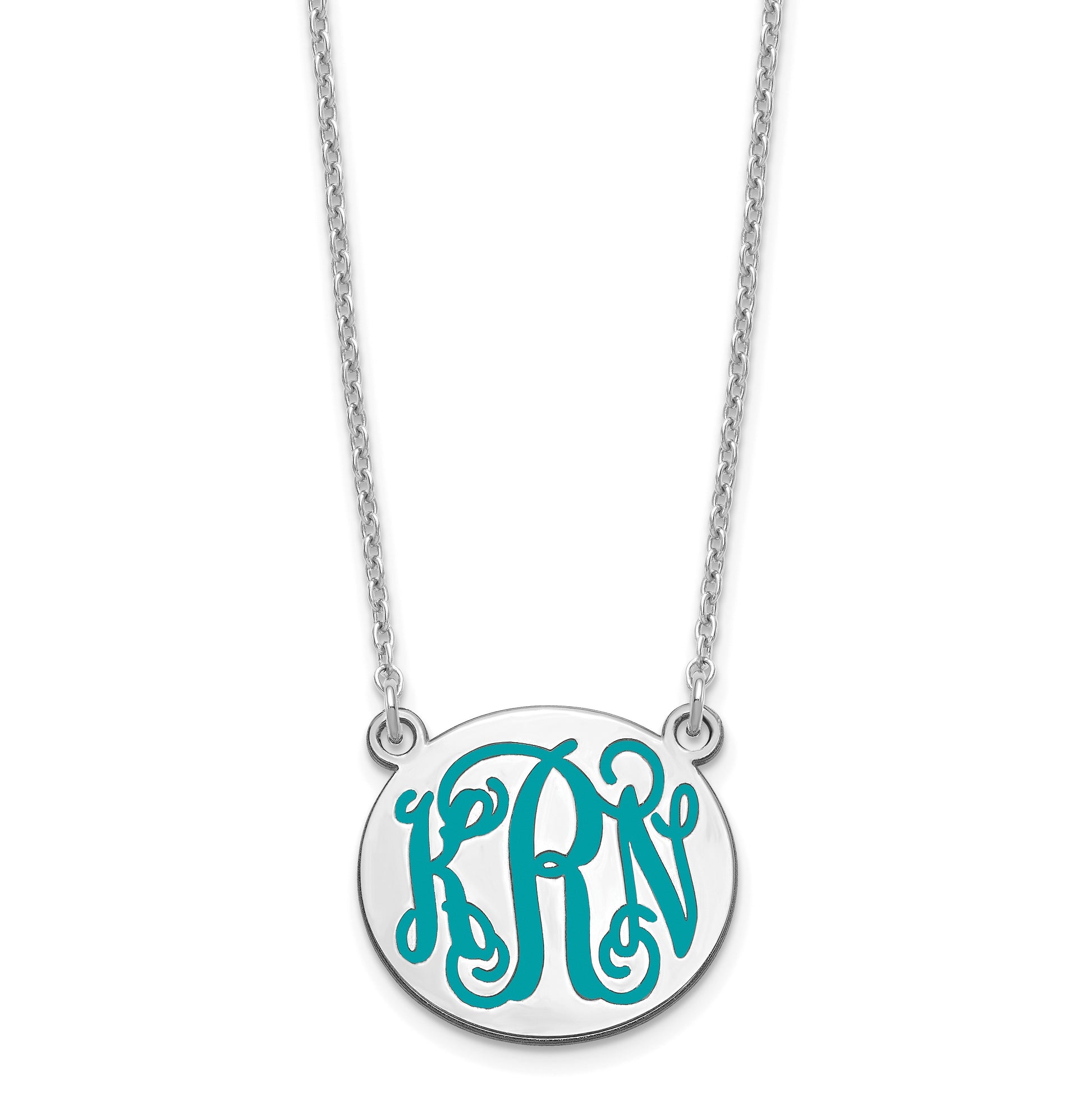 Sterling Silver/Rh-plated Small Round Epoxy Monogram Necklace
