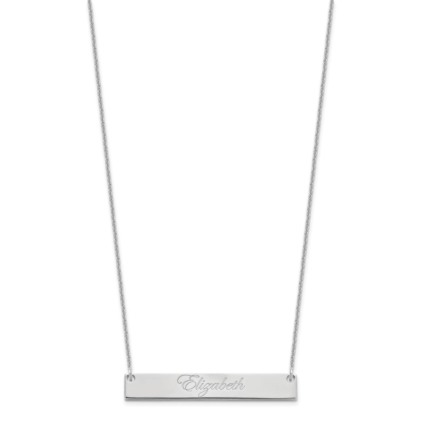 14k White Gold Medium EDWARDIAN SCRRIPT Bar Necklace