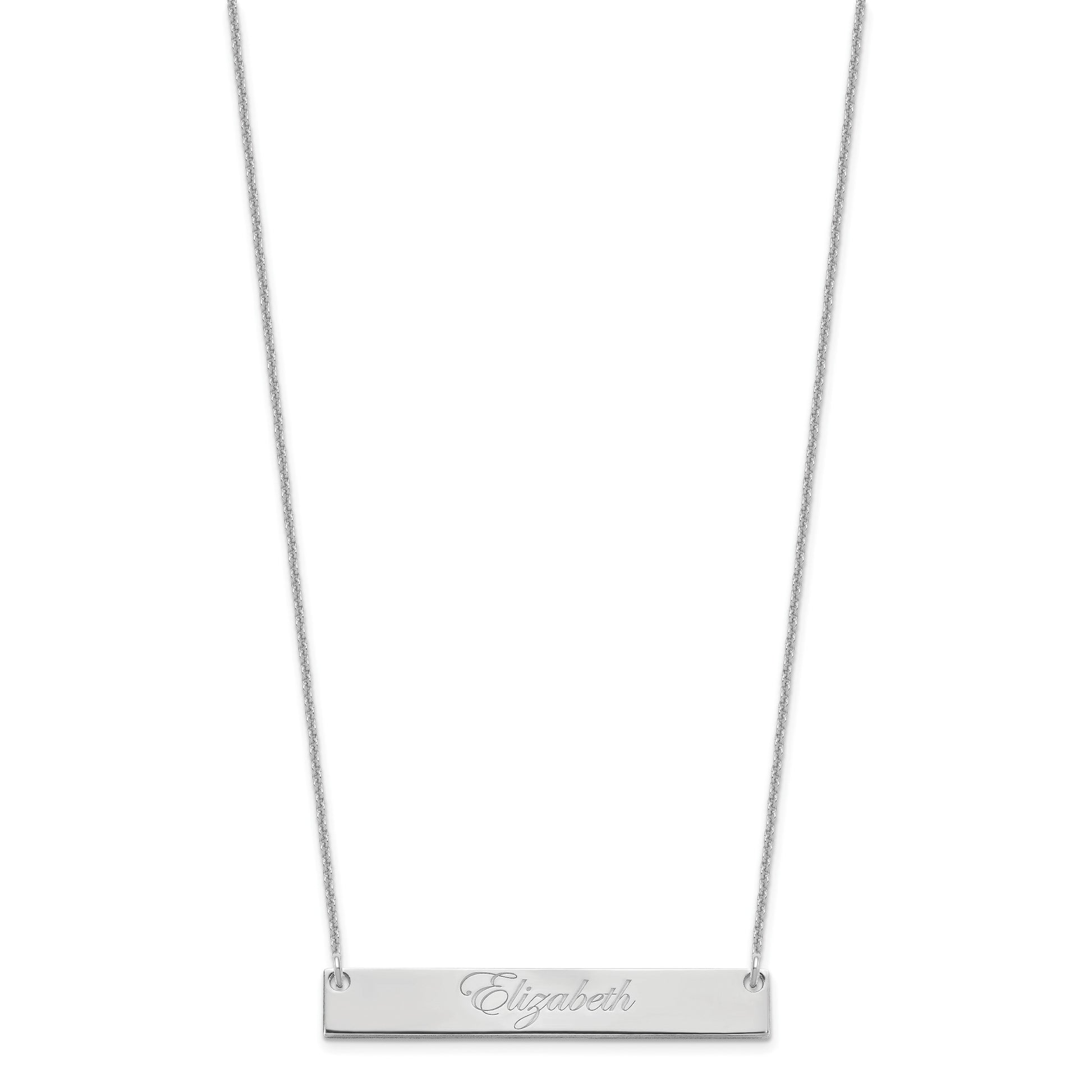 14k White Gold Medium EDWARDIAN SCRRIPT Bar Necklace