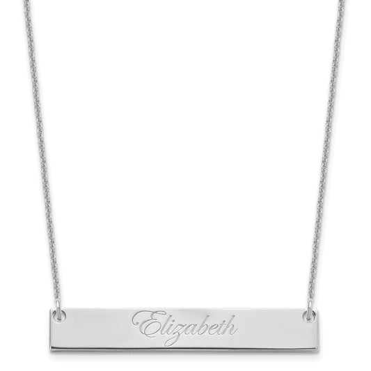 14k White Gold Medium EDWARDIAN SCRRIPT Bar Necklace