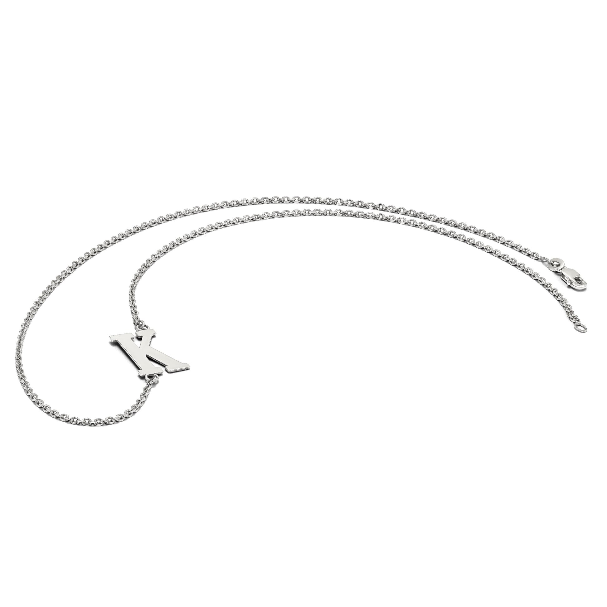14k White Gold Large Offset Initial Necklace