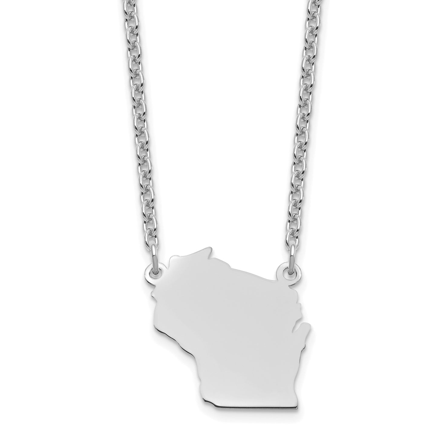 Sterling Silver/Rhodium-plated Wisconsin State Necklace