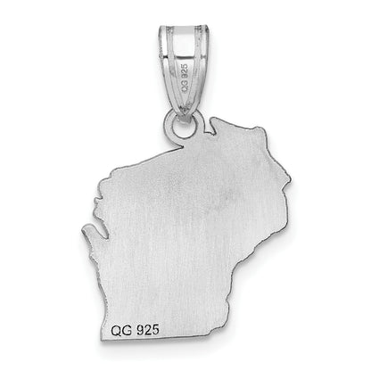 Sterling Silver/Rhodium-plated Wisconsin State Pendant