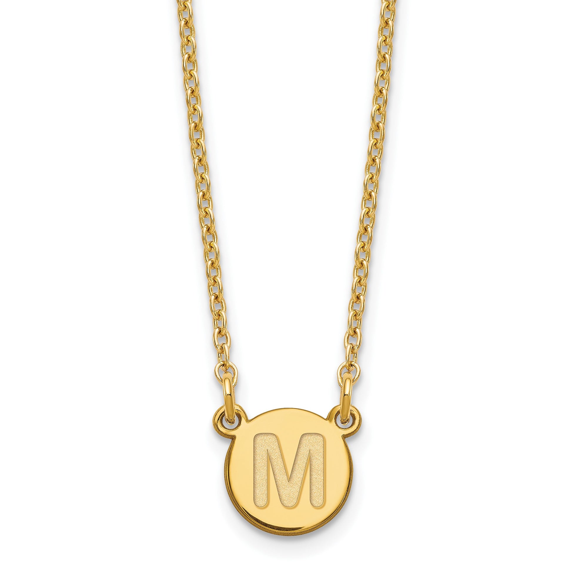 Sterling Silver Gold-plated Tiny Circle Block Letter M Initial Necklace
