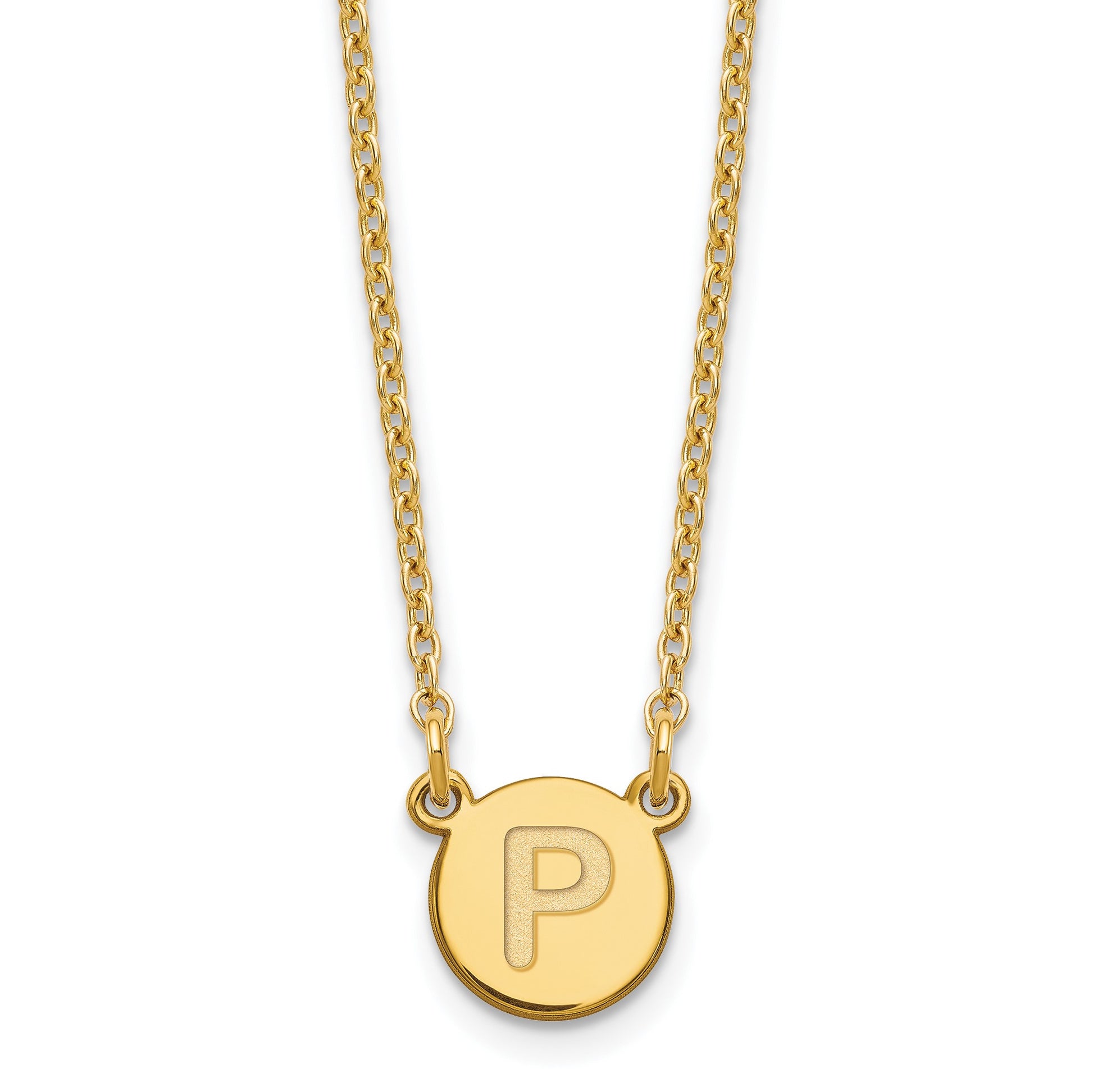 Sterling Silver Gold-plated Tiny Circle Block Letter P Initial Necklace
