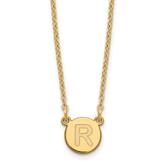 Sterling Silver Gold-plated Tiny Circle Block Letter R Initial Necklace
