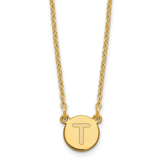 Sterling Silver Gold-plated Tiny Circle Block Letter T Initial Necklace