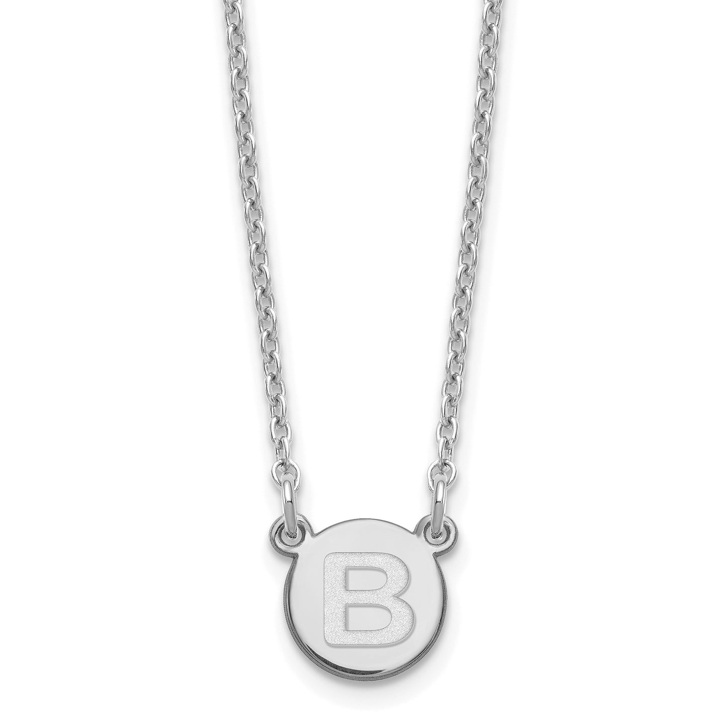 Sterling Silver Rhodium-plated Tiny Circle Block Letter B Initial Necklace