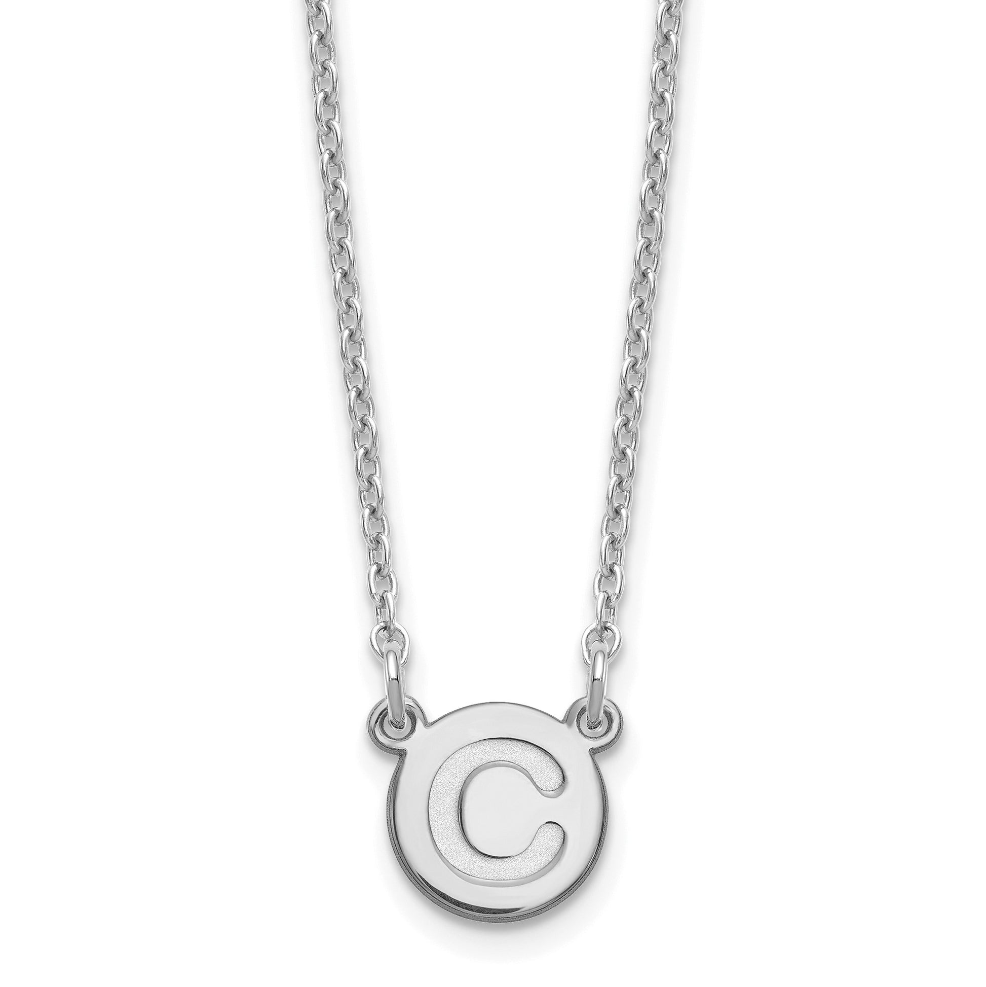 Sterling Silver Rhodium-plated Tiny Circle Block Letter C Initial Necklace