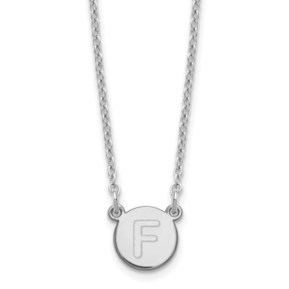 Sterling Silver Rhodium-plated Tiny Circle Block Letter F Initial Necklace