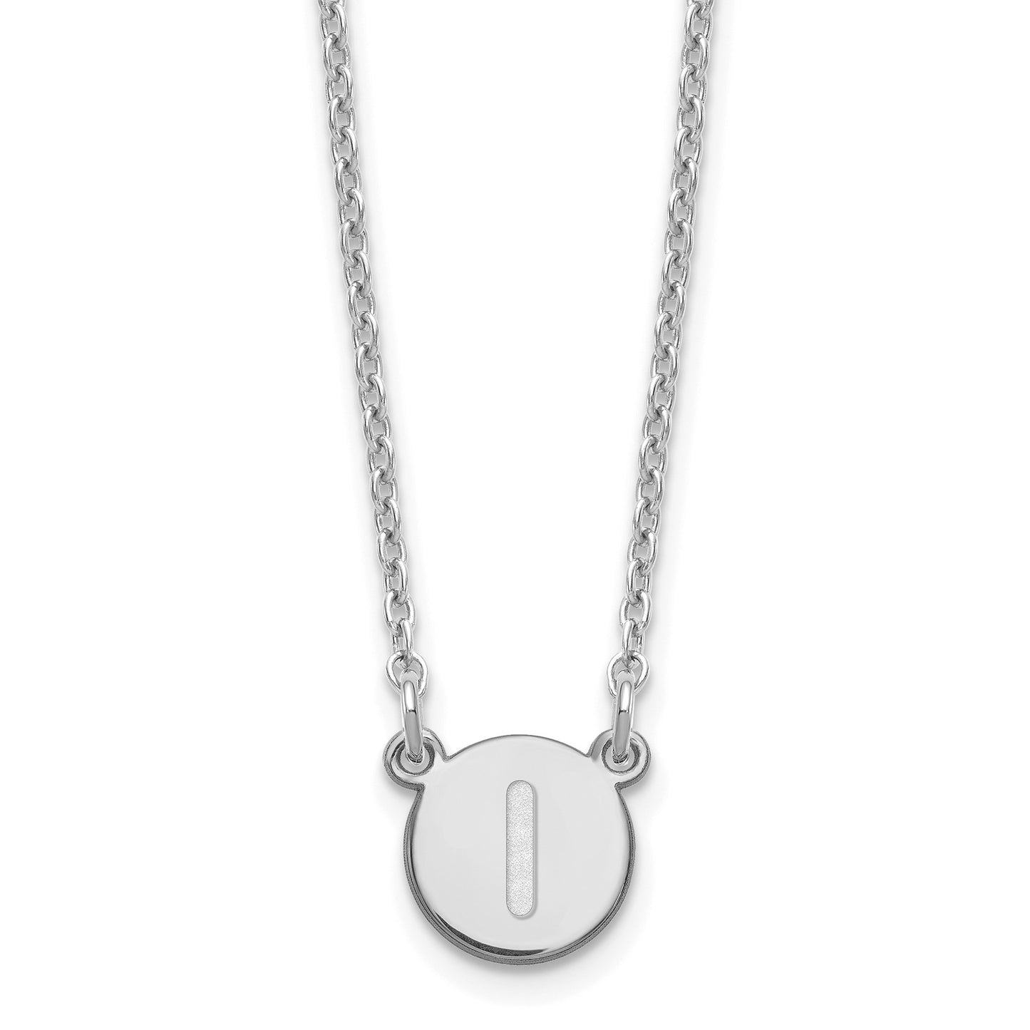 Sterling Silver Rhodium-plated Tiny Circle Block Letter I Initial Necklace