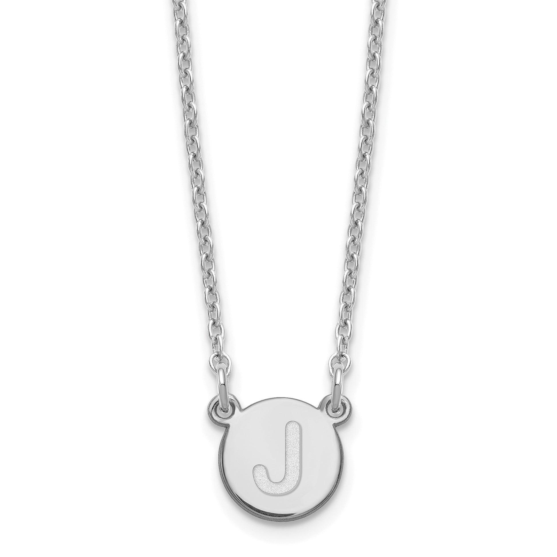 Sterling Silver Rhodium-plated Tiny Circle Block Letter J Initial Necklace