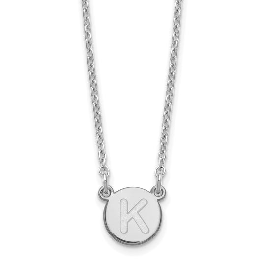 Sterling Silver Rhodium-plated Tiny Circle Block Letter K Initial Necklace