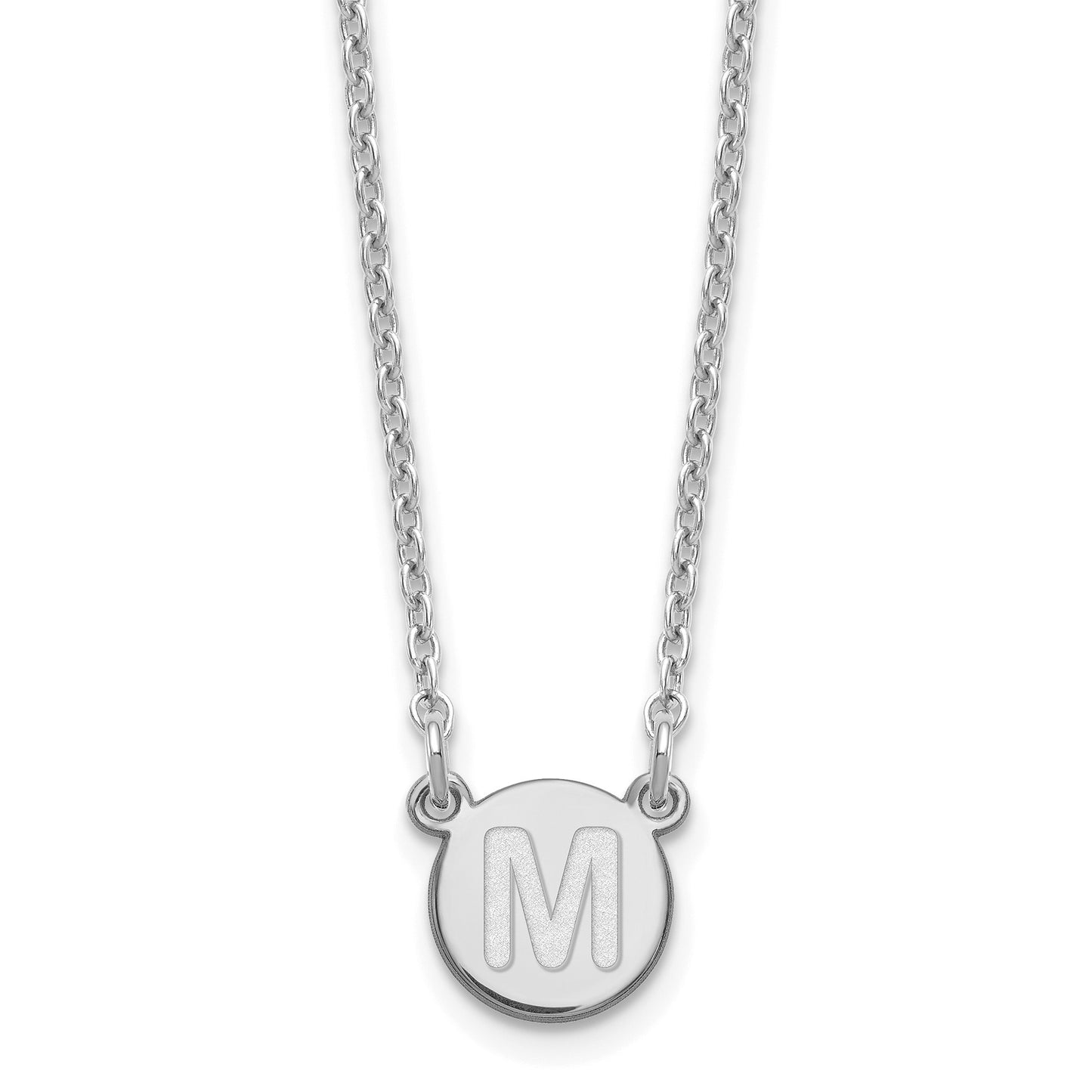 Sterling Silver Rhodium-plated Tiny Circle Block Letter M Initial Necklace