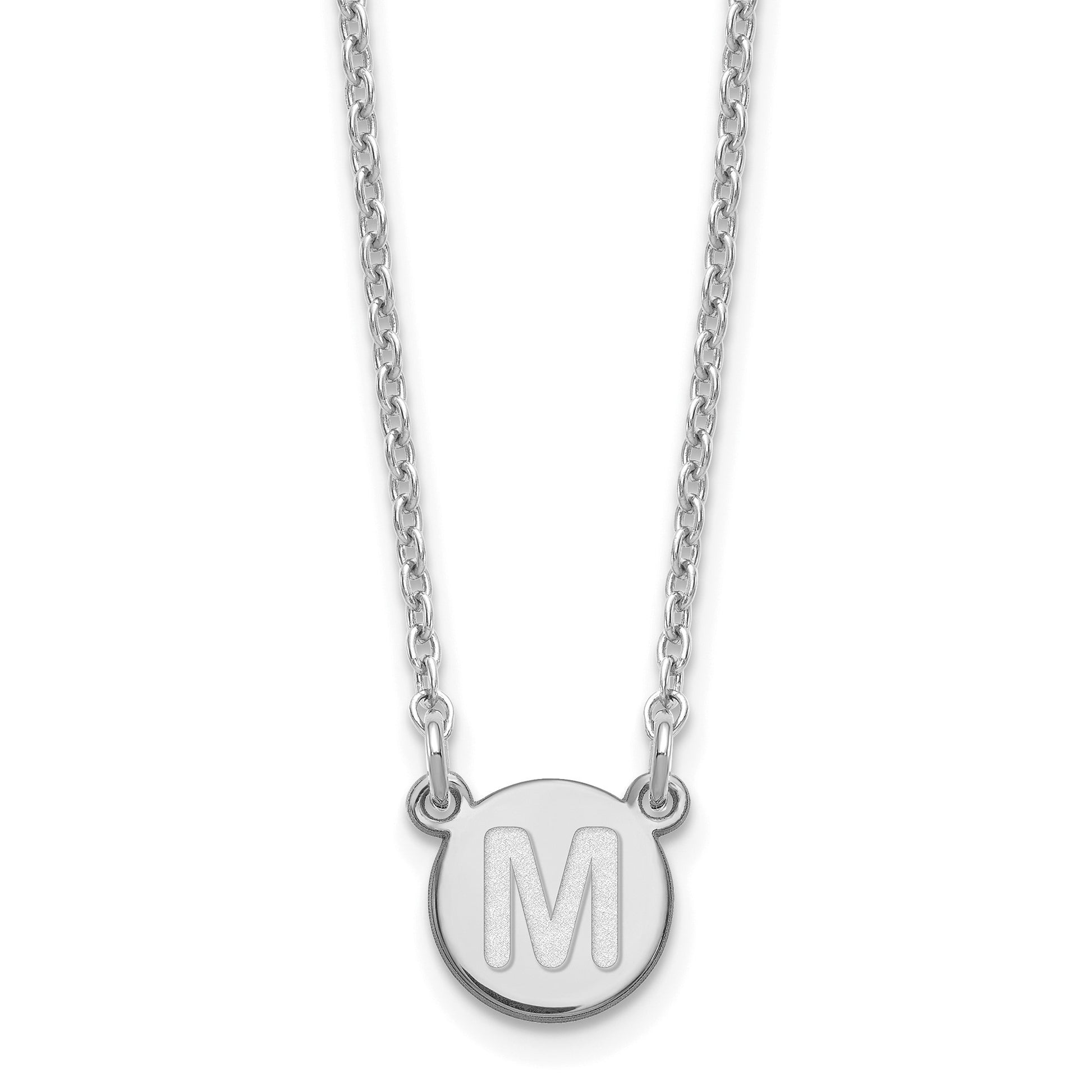 Sterling Silver Rhodium-plated Tiny Circle Block Letter M Initial Necklace