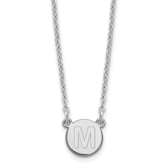 Sterling Silver Rhodium-plated Tiny Circle Block Letter M Initial Necklace