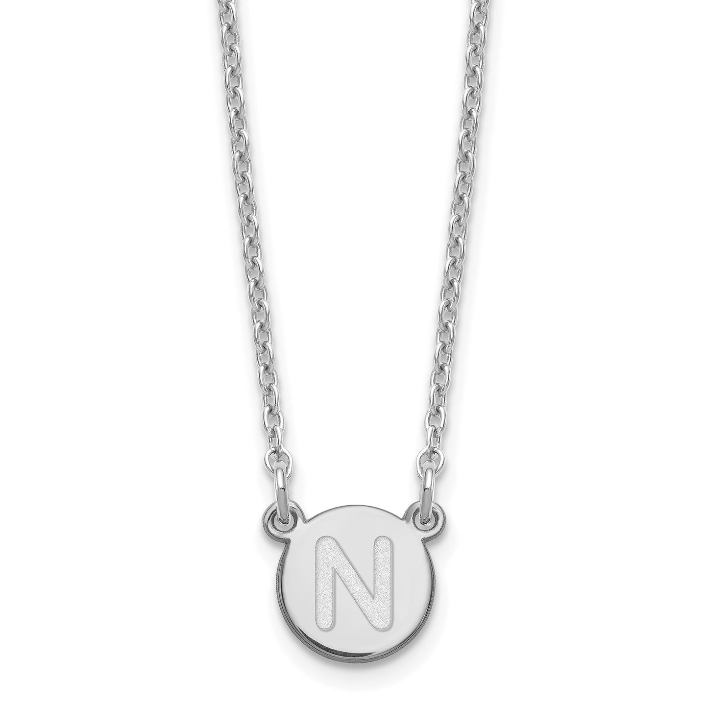 Sterling Silver Rhodium-plated Tiny Circle Block Letter N Initial Necklace