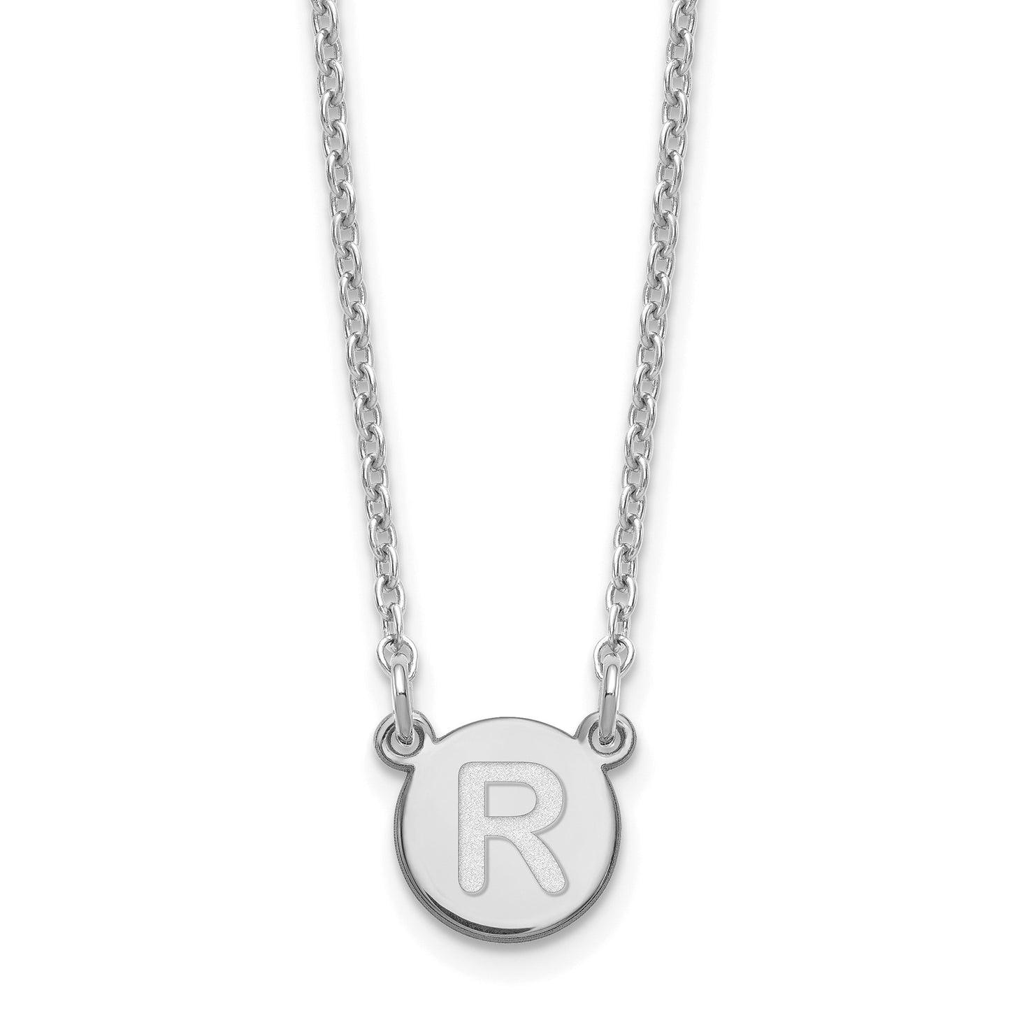 Sterling Silver Rhodium-plated Tiny Circle Block Letter R Initial Necklace