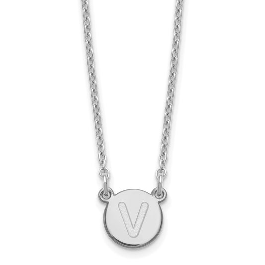 Sterling Silver Rhodium-plated Tiny Circle Block Letter V Initial Necklace