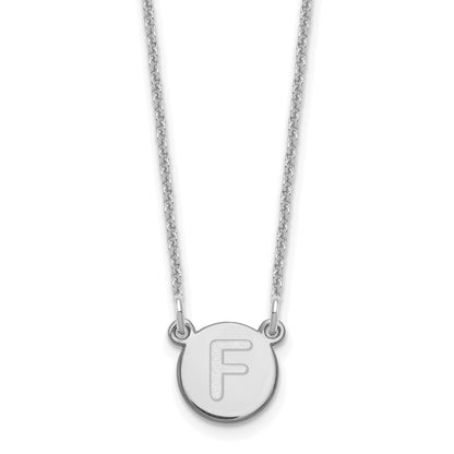 14kw Tiny Circle Block Letter F Initial Necklace