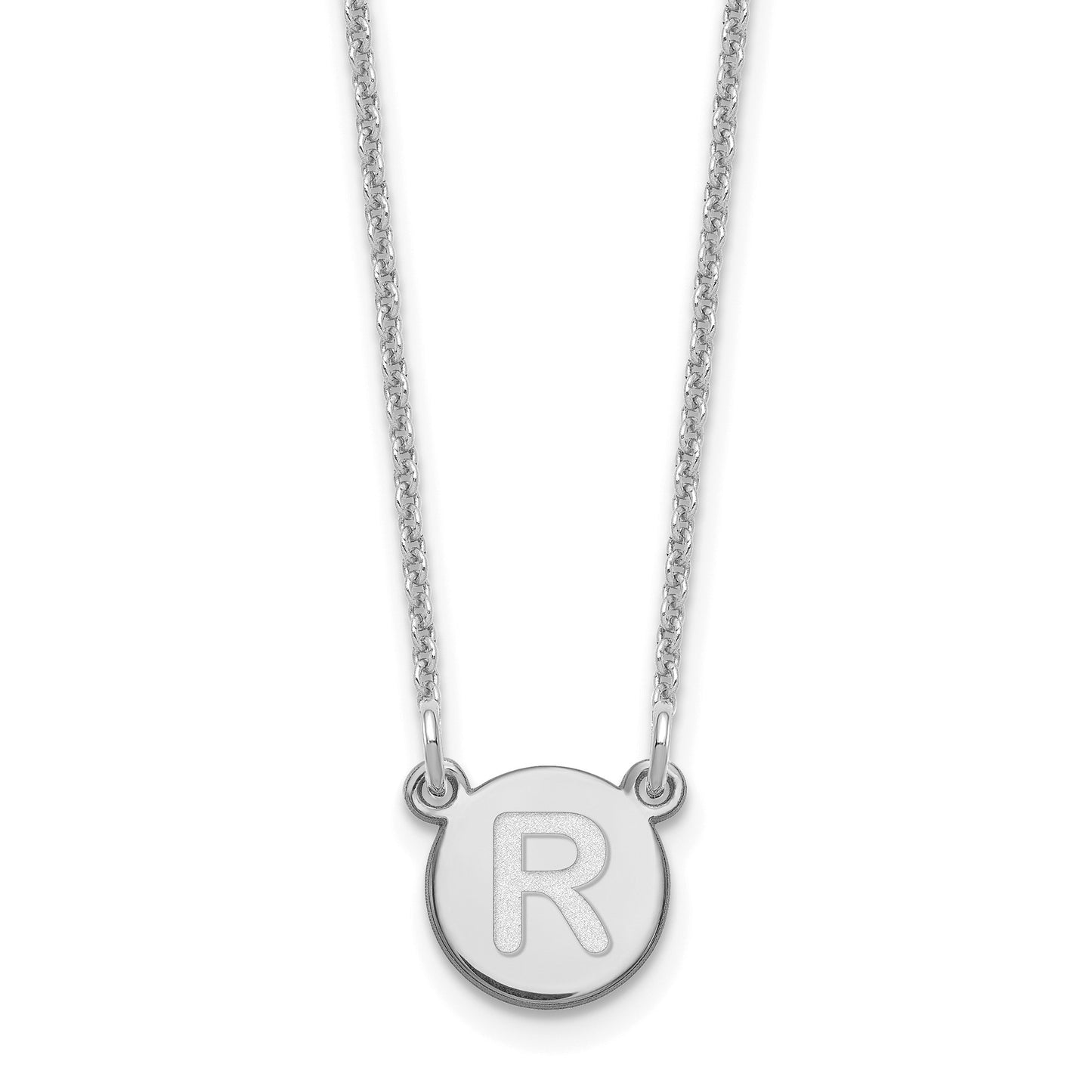 14kw Tiny Circle Block Letter R Initial Necklace