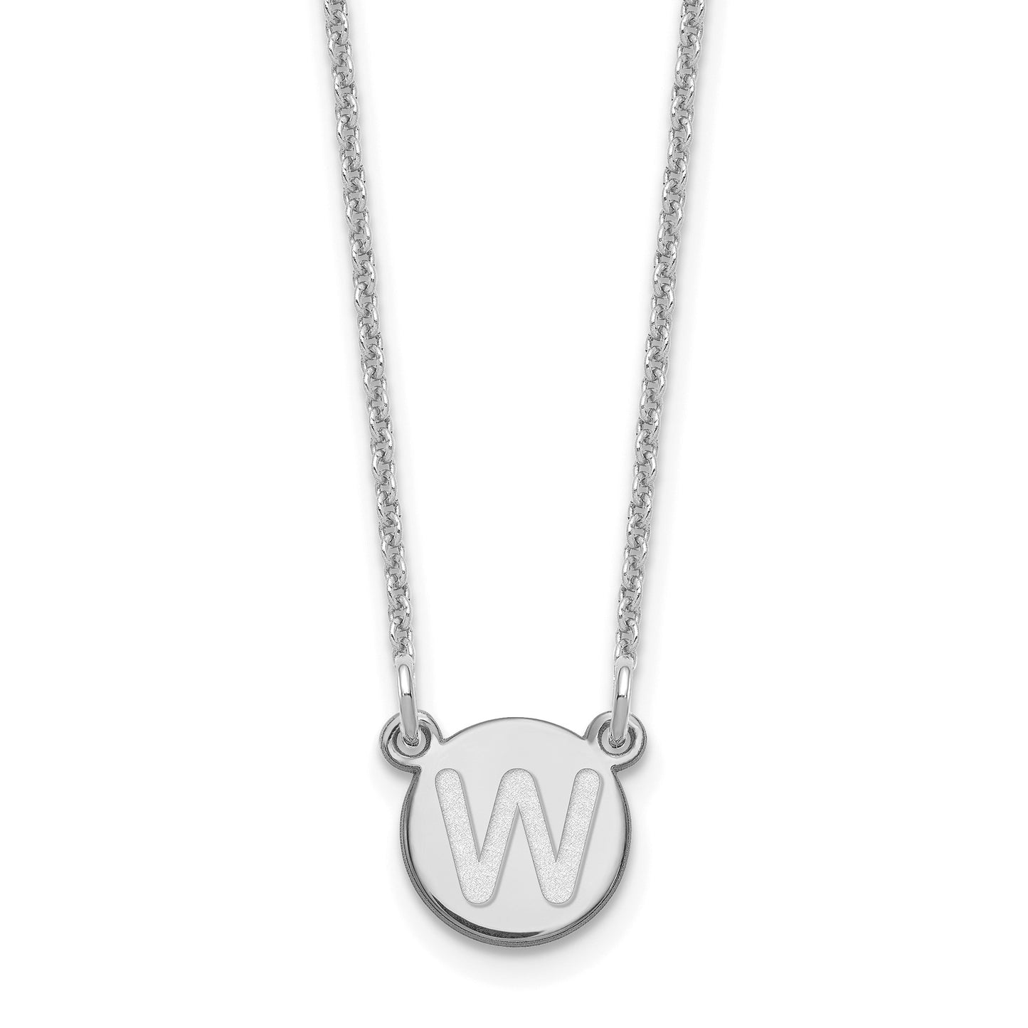 Sterling Silver Rhodium-plated Tiny Circle Block Letter W Initial Necklace