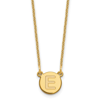 14KY Tiny Circle Block Letter E Initial Necklace