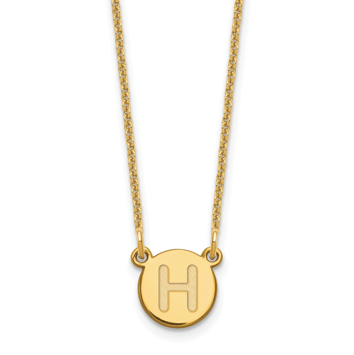 14KY Tiny Circle Block Letter H Initial Necklace