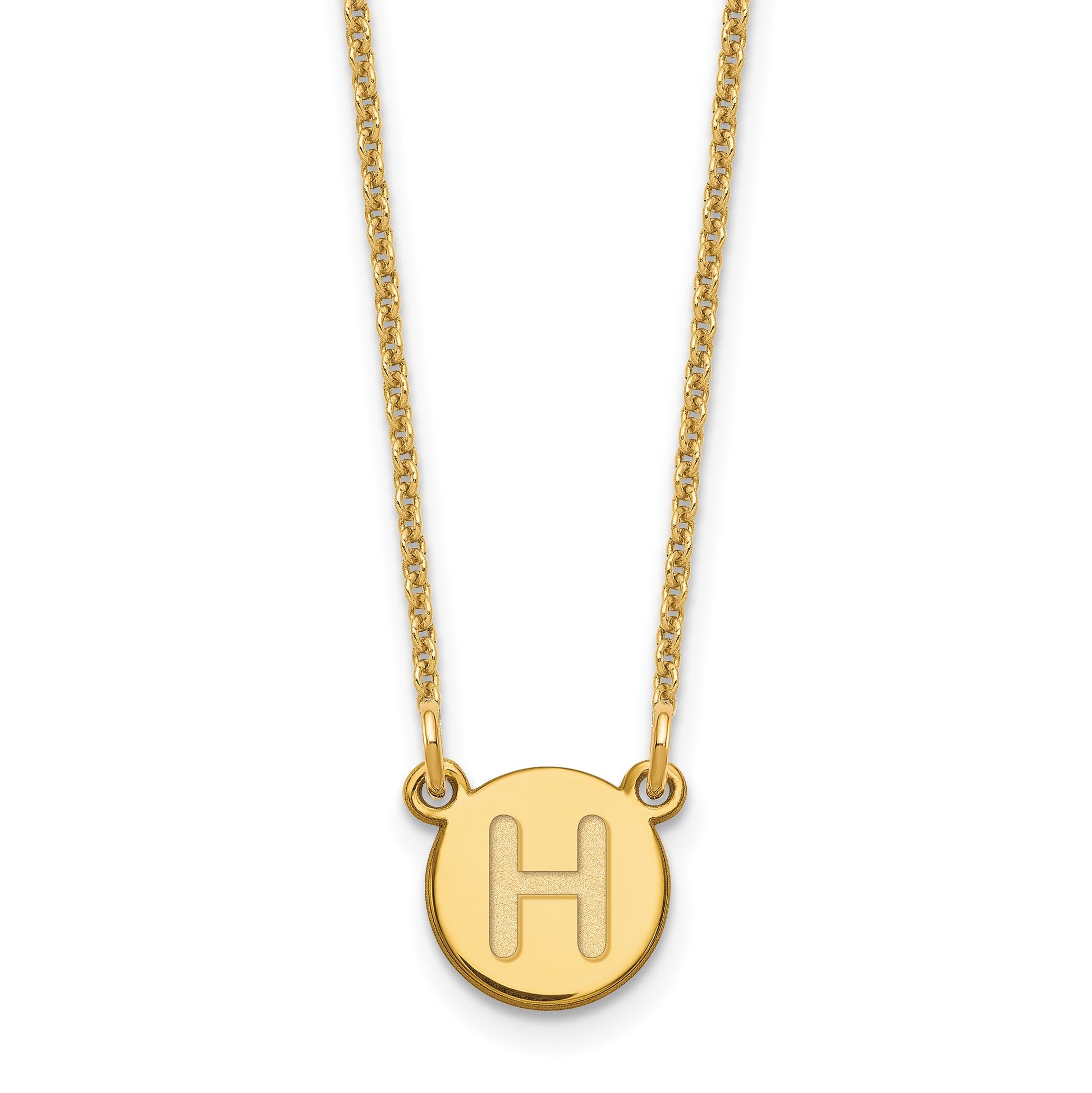 14KY Tiny Circle Block Letter H Initial Necklace