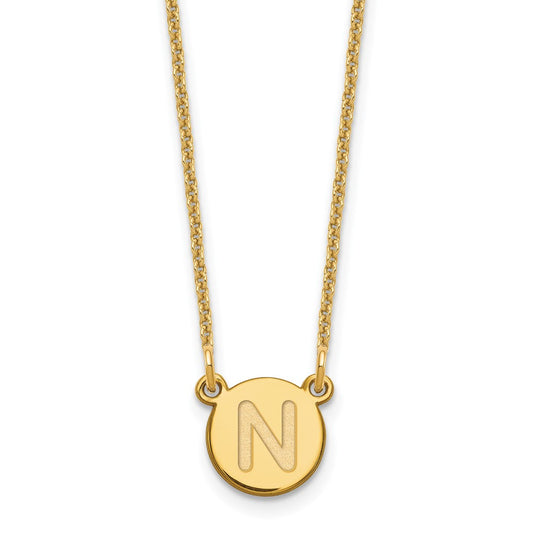 14KY Tiny Circle Block Letter N Initial Necklace