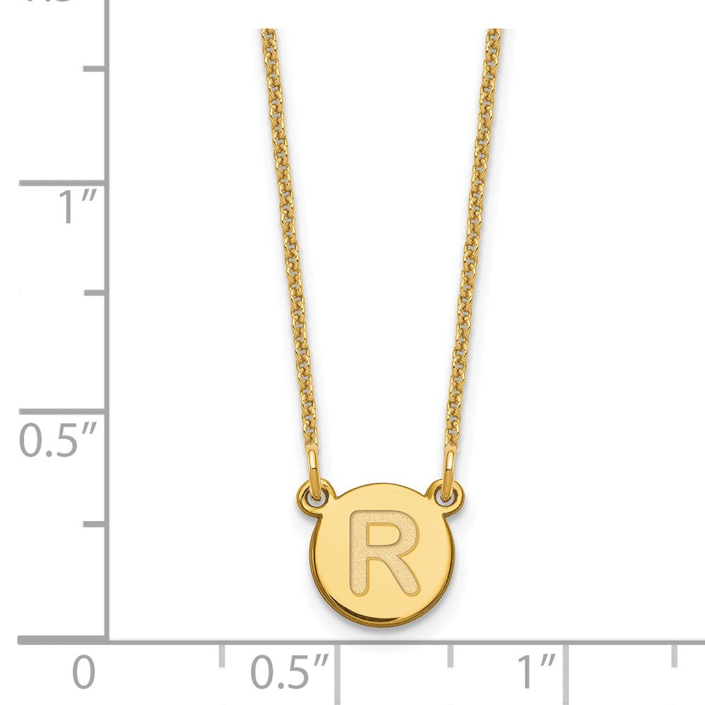 14KY Tiny Circle Block Letter R Initial Necklace