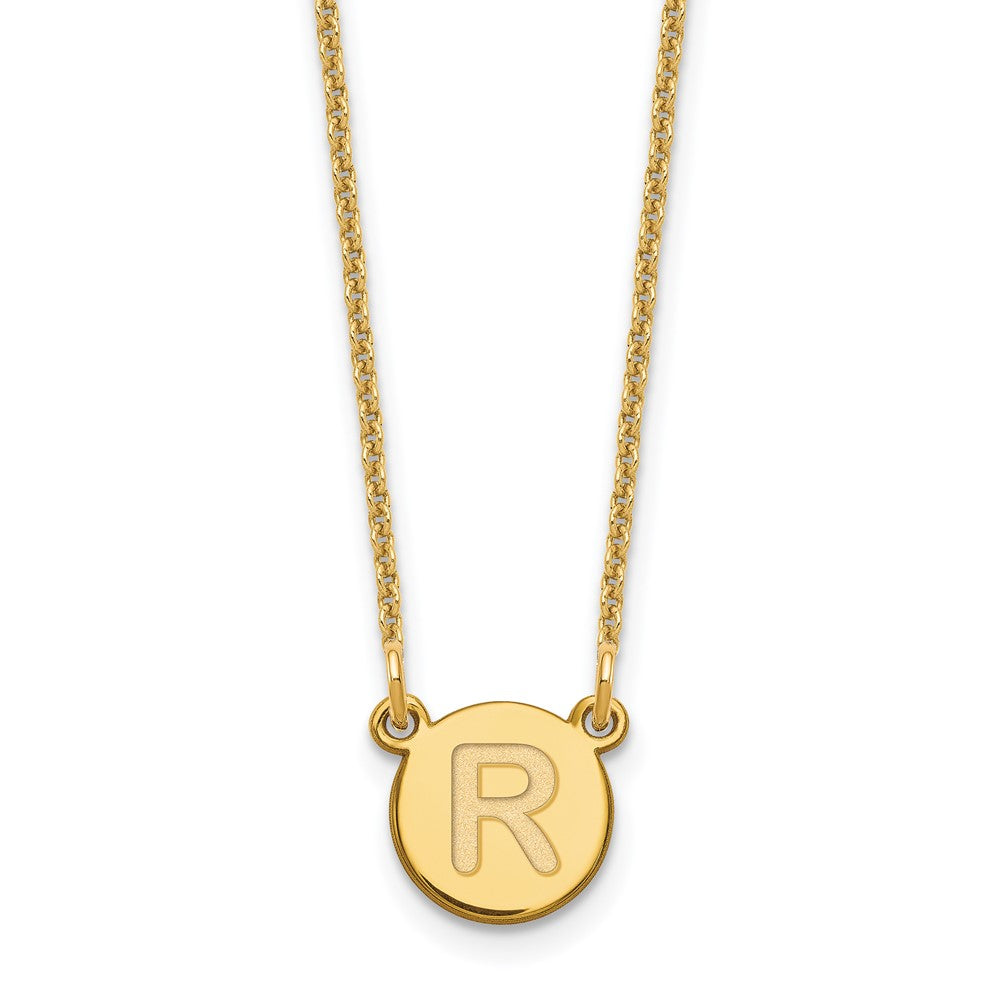 14KY Tiny Circle Block Letter R Initial Necklace