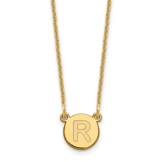 14KY Tiny Circle Block Letter R Initial Necklace