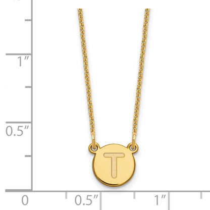 14KY Tiny Circle Block Letter T Initial Necklace