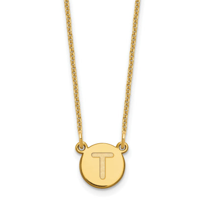 14KY Tiny Circle Block Letter T Initial Necklace