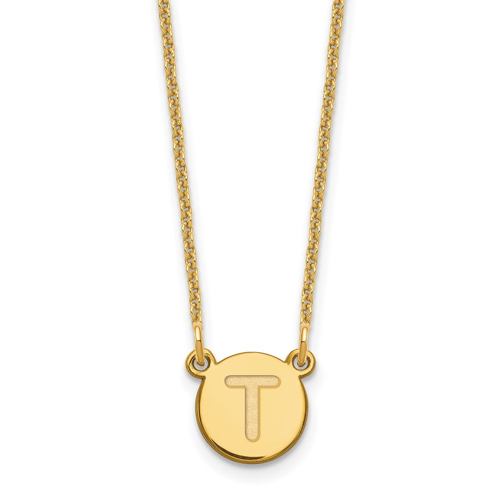 14KY Tiny Circle Block Letter T Initial Necklace