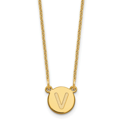 14KY Tiny Circle Block Letter V Initial Necklace
