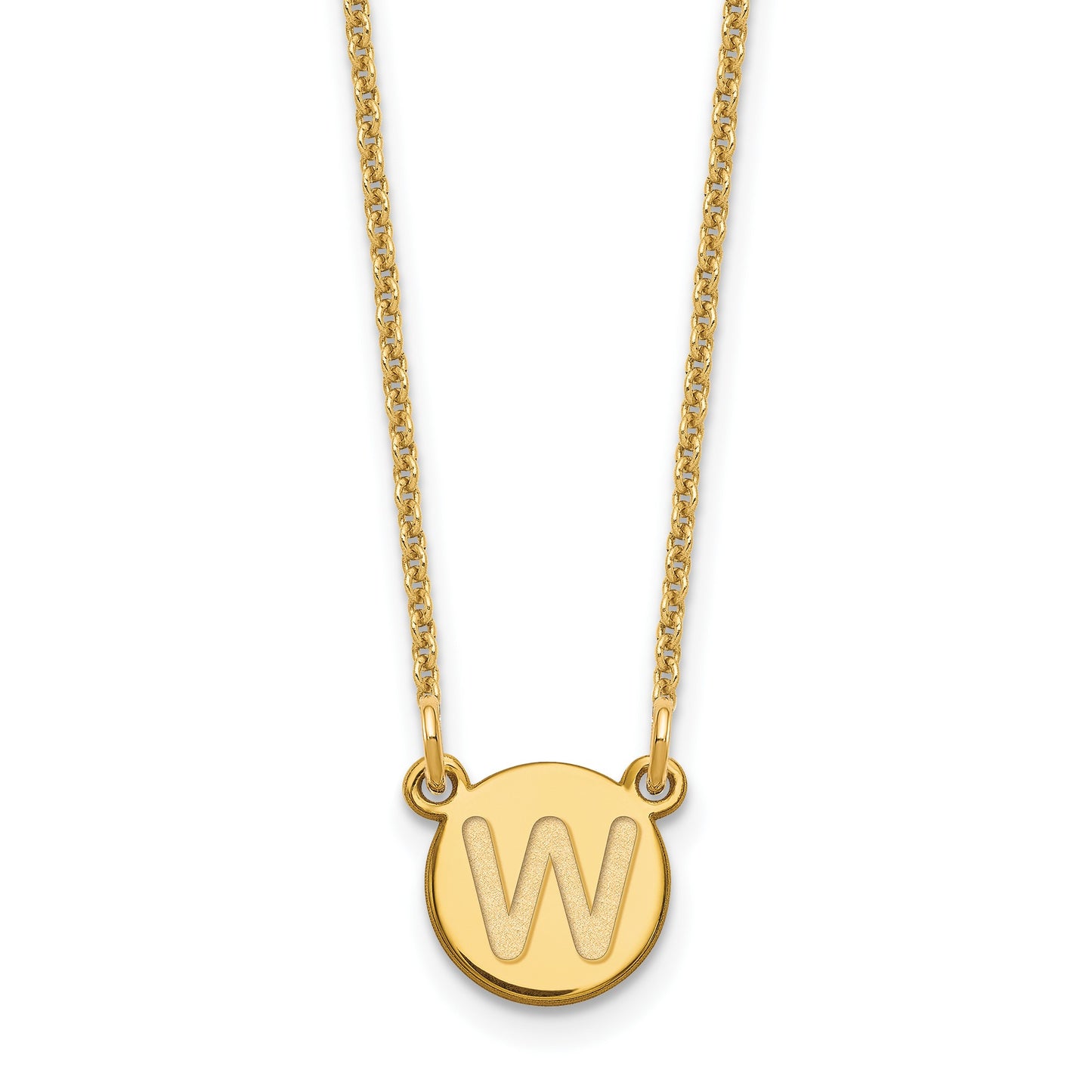 14KY Tiny Circle Block Letter W Initial Necklace