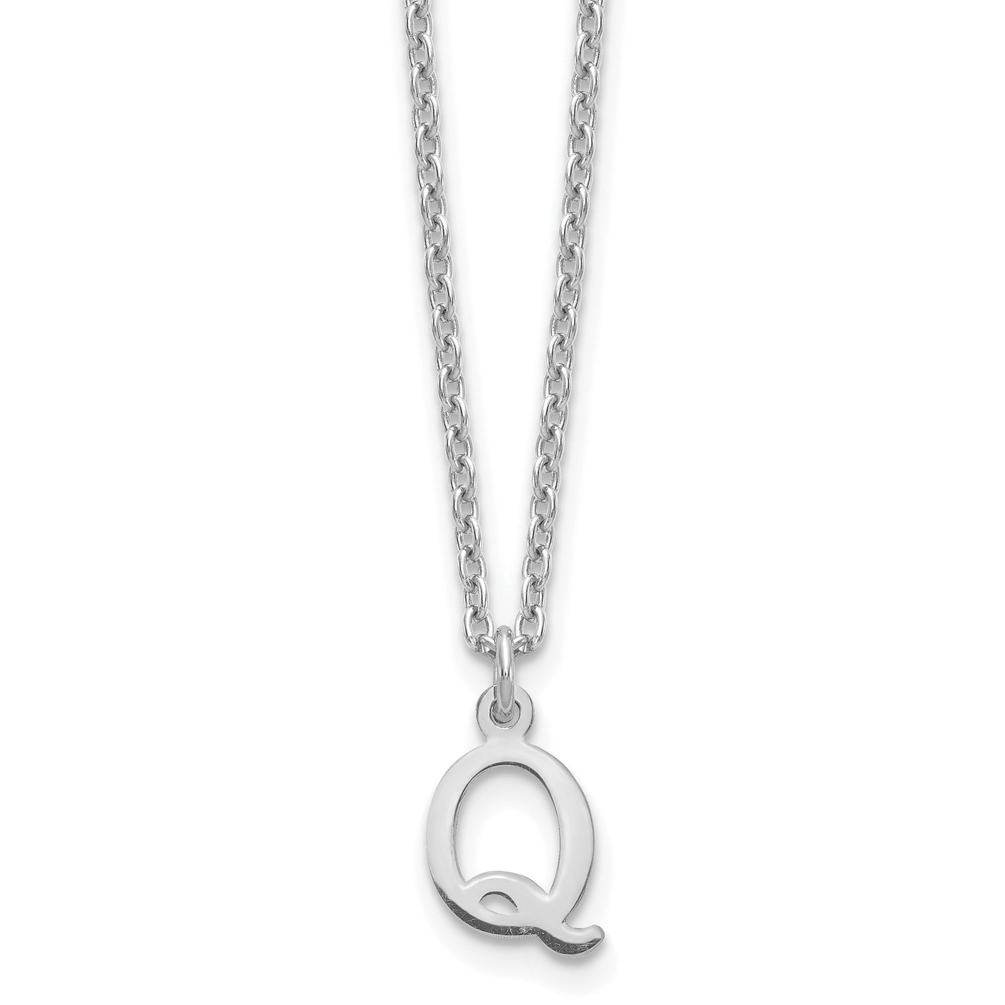 Sterling Silver Rhodium-plated Cutout Letter Q Initial Necklace