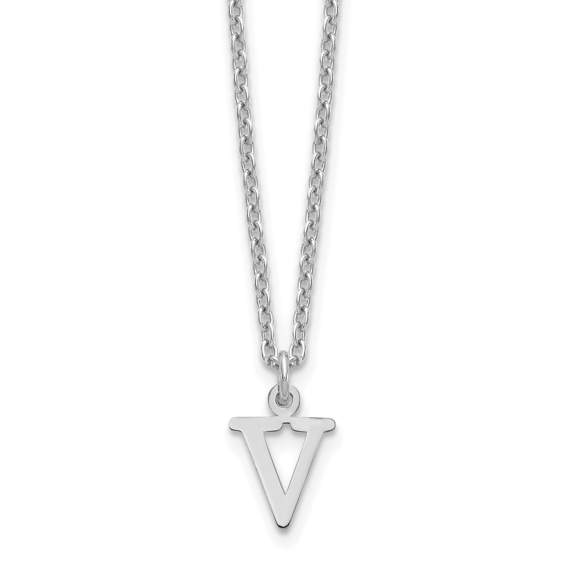 Sterling Silver Rhodium-plated Cutout Letter V Initial Necklace