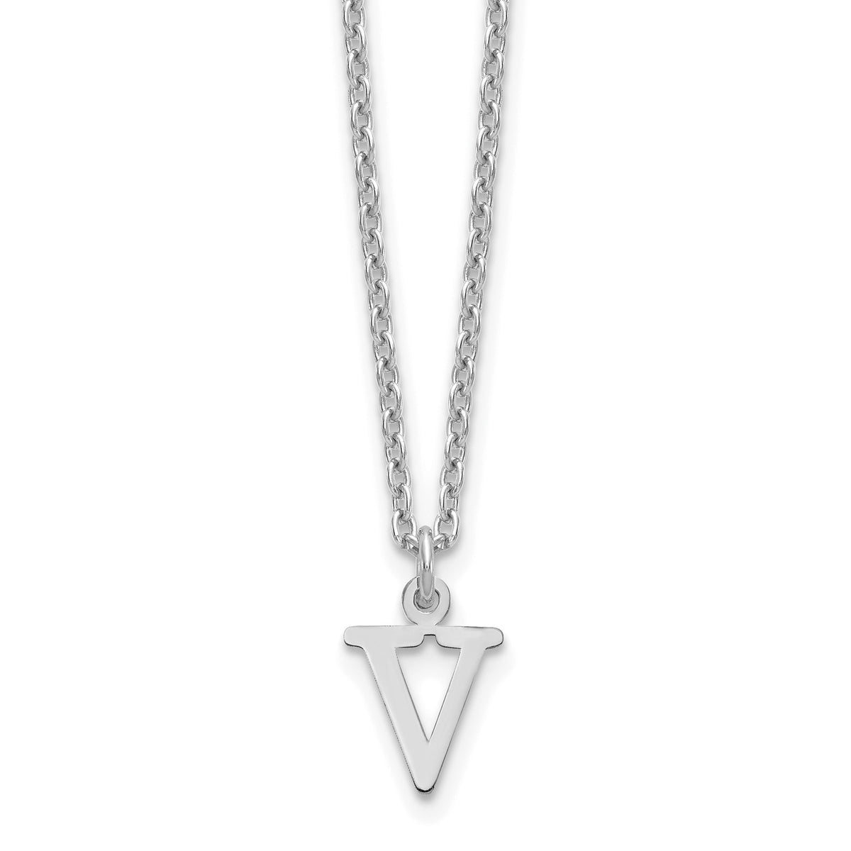 Sterling Silver Rhodium-plated Cutout Letter V Initial Necklace
