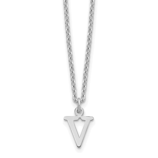 Sterling Silver Rhodium-plated Cutout Letter V Initial Necklace
