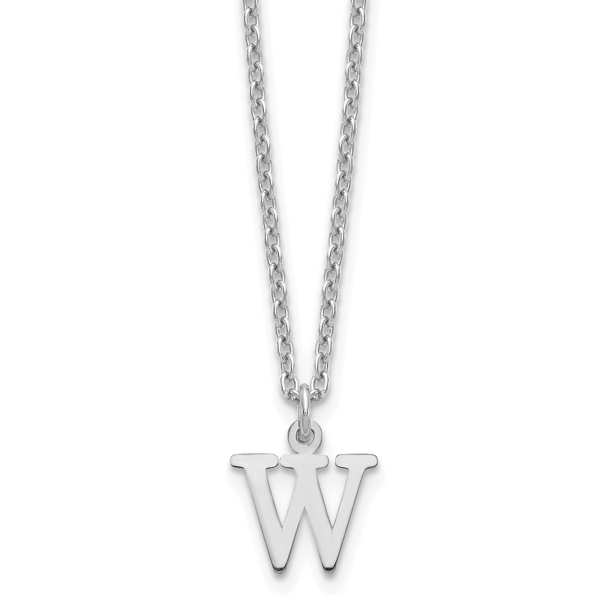 Sterling Silver Rhodium-plated Cutout Letter W Initial Necklace