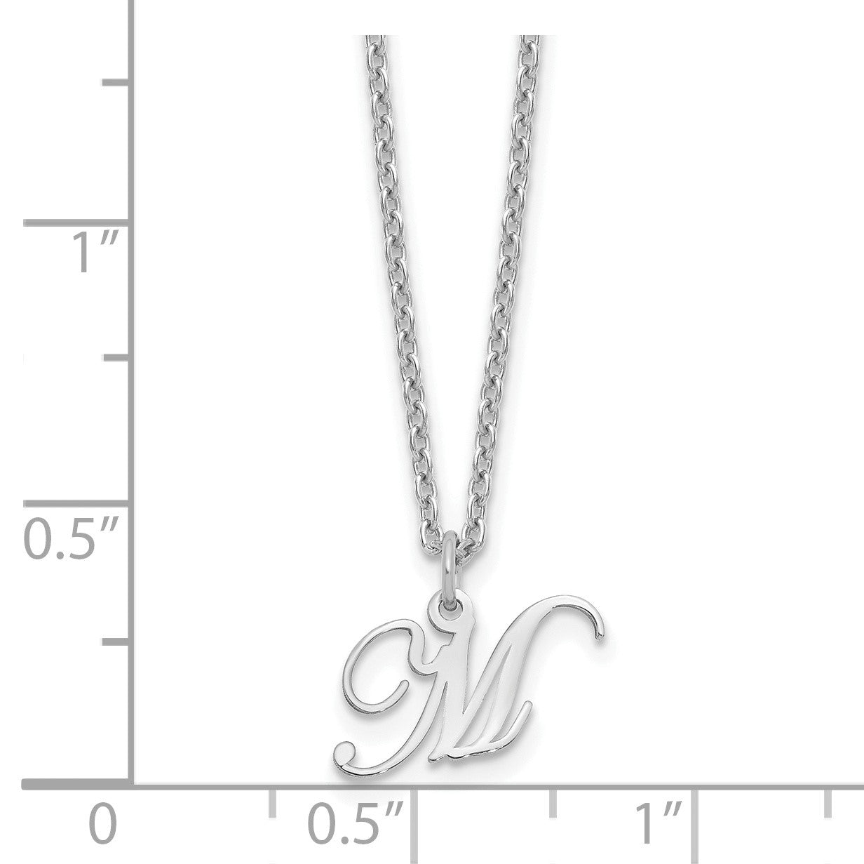 Sterling Silver Rhodium-plated Letter M Initial Necklace